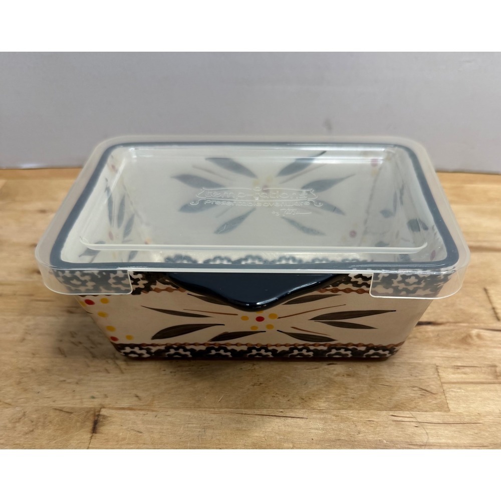 Temp-tations Old World 20oz Loaf Pan W/ Lid Baker Cream Black Rectangular Dish